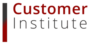 Logo for Customer Institute featuring the words "Customer Institute" in red and gray text with a vertical gradient bar on the left.