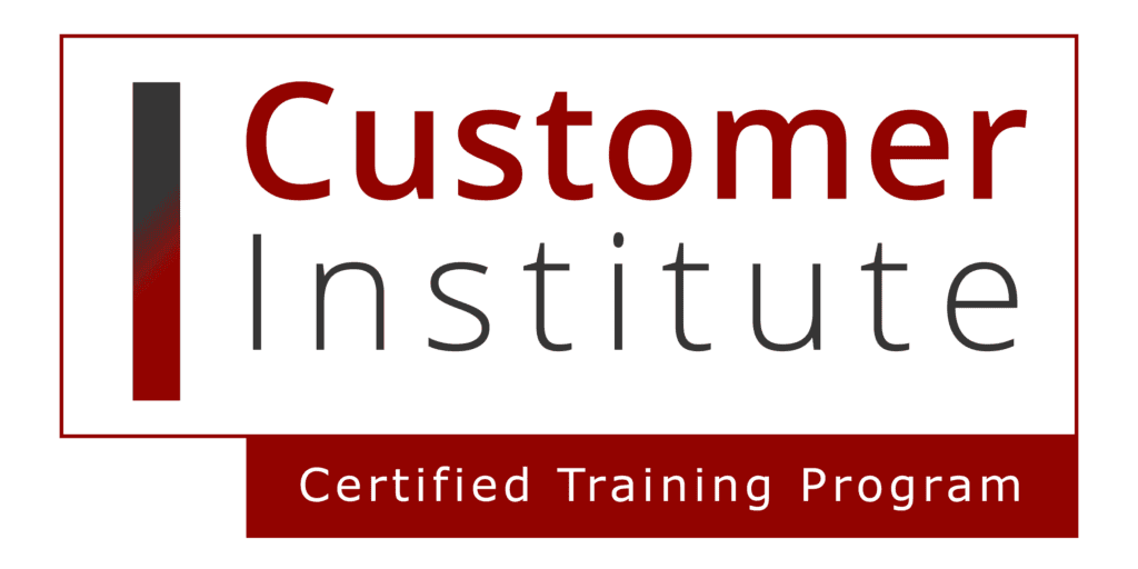 Logo for Customer Institute featuring the words “Customer Institute” and a banner below reading “Certified Training Program” in red and gray colors.