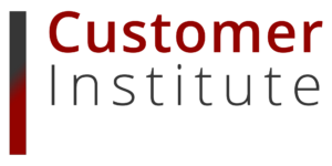 Logo for Customer Institute featuring the words "Customer Institute" in red and gray text with a vertical gradient bar on the left.